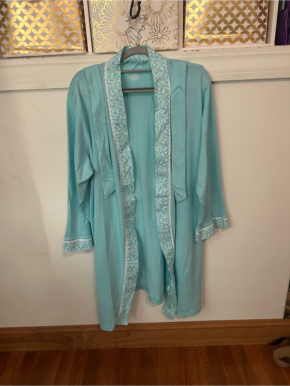 croft & barrow Aqua Floral-Trim Lounge Robe
